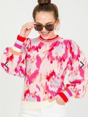 Desert Sand Abstract Print Sweater Pink, Orange, Tan Women’s Size 2X